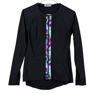 Athleta Rash Guard Shirt Womens Small Black Full Zip Long Sleeve Swim Surf
